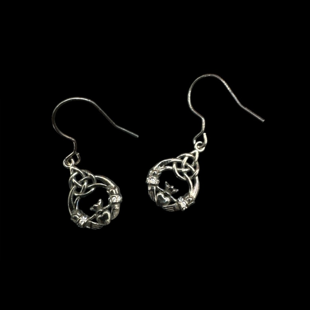Petite Sterling Silver Gunmetal Claddagh Sterling Earrings 1/2”